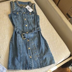 Stylish Denim Dress with Gold Accents